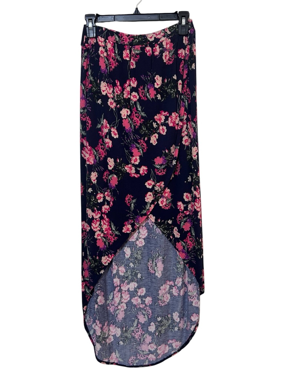 No Comment Blue Floral Hi-Low Faux Wrap Maxi Skirt
